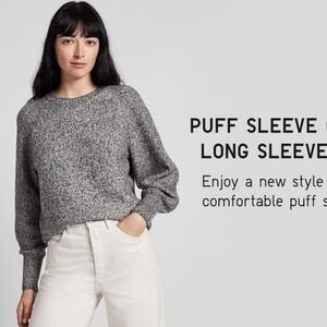 Uniqlo Boucle Knit Puff Sleeve Sweater, Sz L